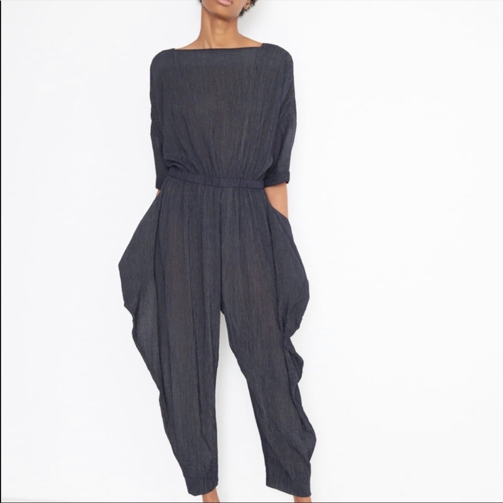 Black Crane Pleated Jumper/Jumpsuit